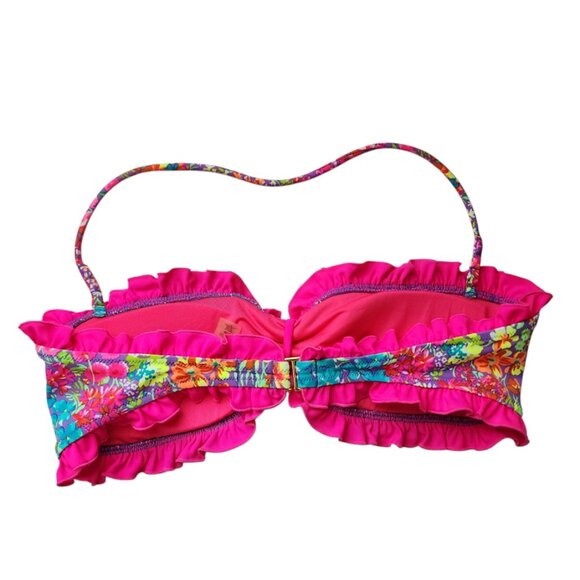 VICTORIA’S SECRET Y2K Smocked Bikini Top Pink Ruffle Trim Bandeau M - Picture 2 of 7